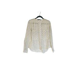 Woman's‎ pleated Button Down blouse size Large cream black